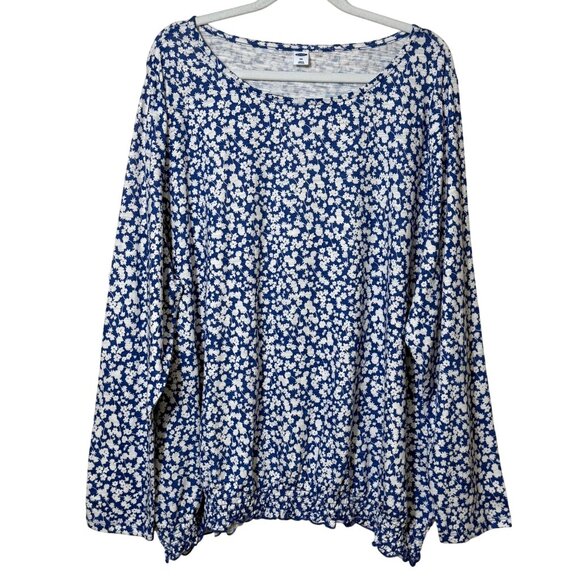 Old Navy Long Sleeve Lettuce Hem Top Blue Floral XXL - Picture 1 of 9
